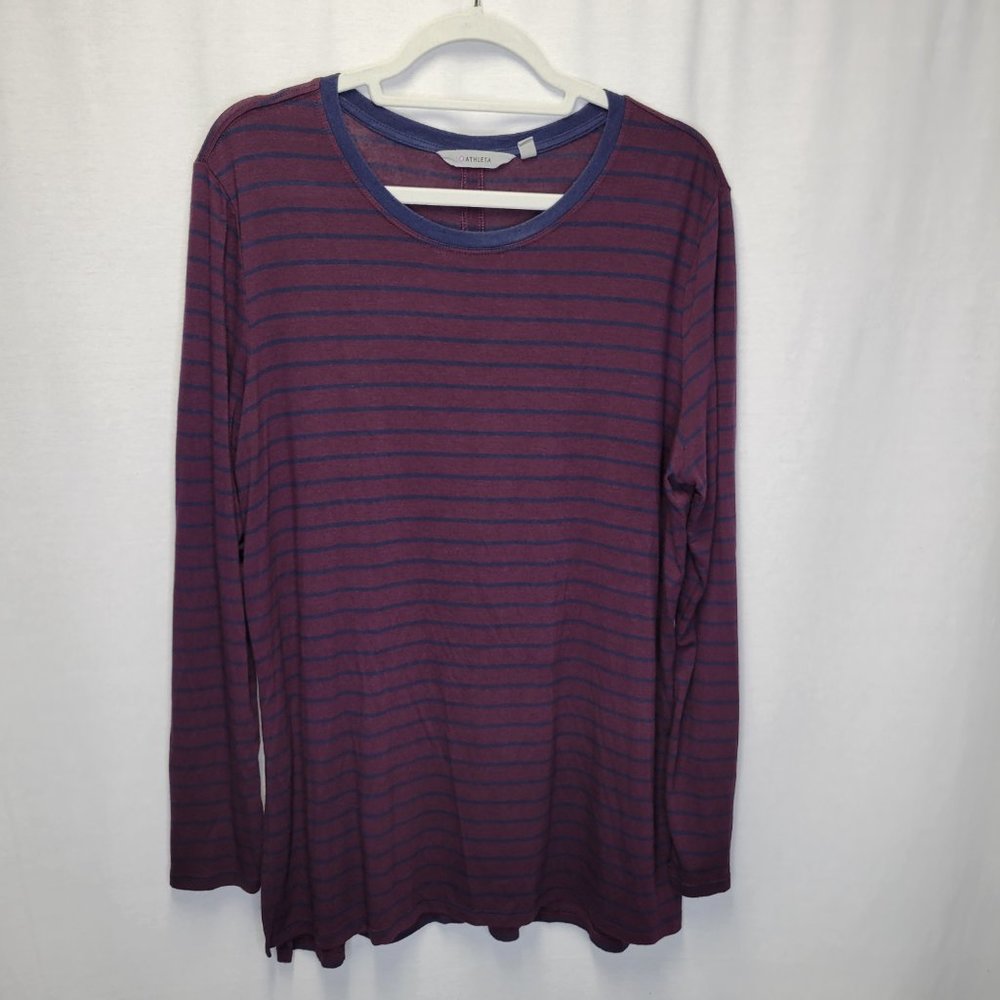 Athleta Women's Large Shirt Top Purple Blue Striped Long Sleeve Oversize